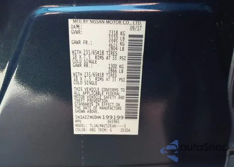 2017 Nissan Murano S z USA, uszkodzony, nr VIN 5N1AZ2MG0HN199199